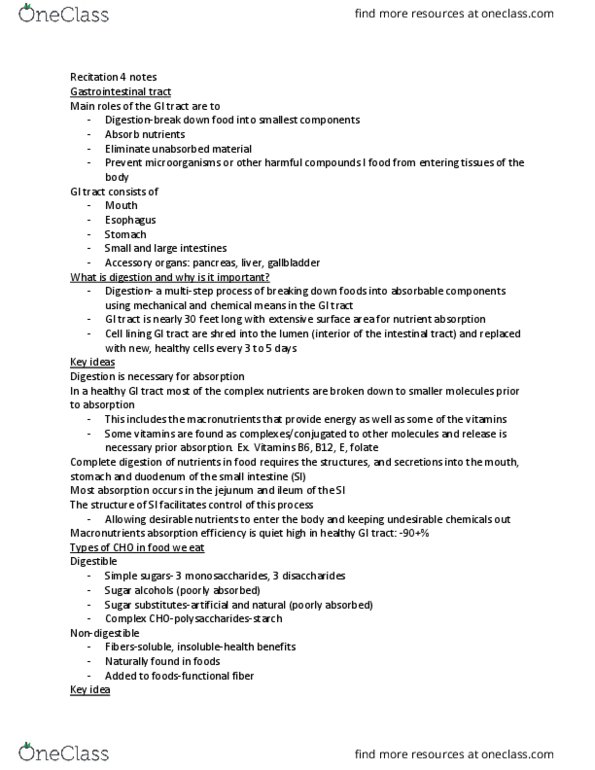 NUTR 30300 Lecture Notes - Lecture 4: Gastrointestinal Tract, Sugar Alcohol, Jejunum thumbnail