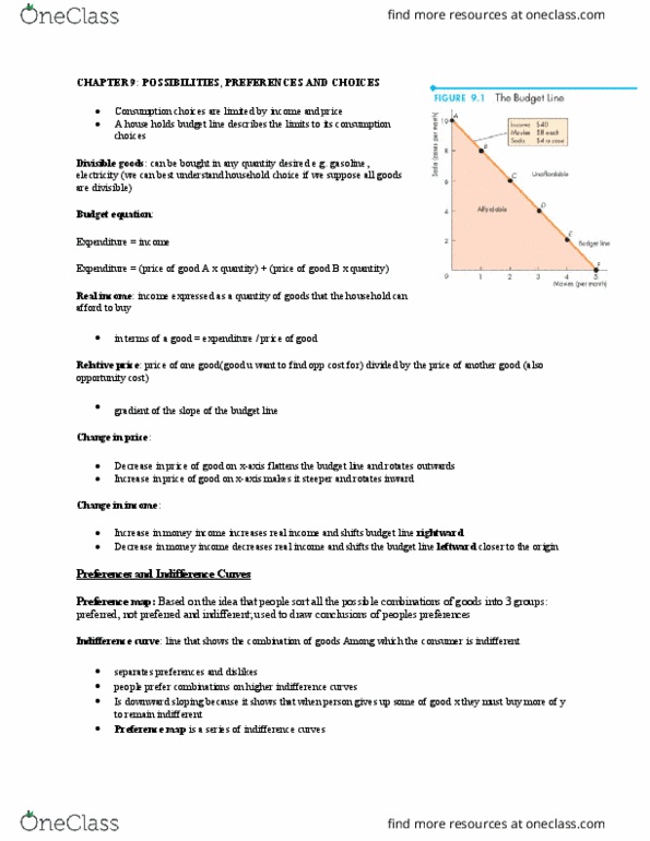 ECON 1050 Chapter Notes - Chapter 9: Indifference Curve, Real Income, Relative Price thumbnail