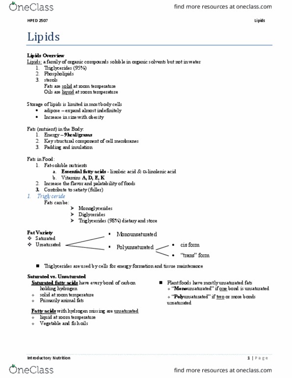 HPED 2507 Lecture 20: 6 Lipids thumbnail