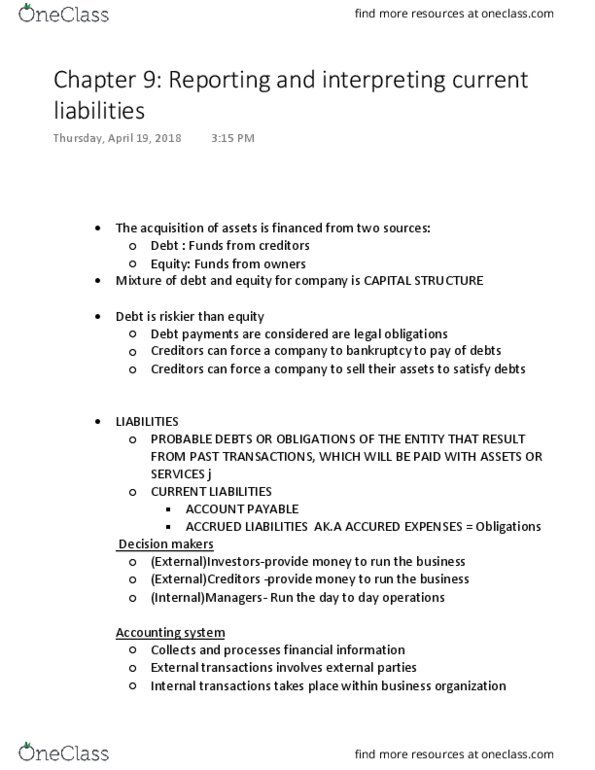 BU127 Lecture Notes - Lecture 8: Current Liability, Financial Statement cover image