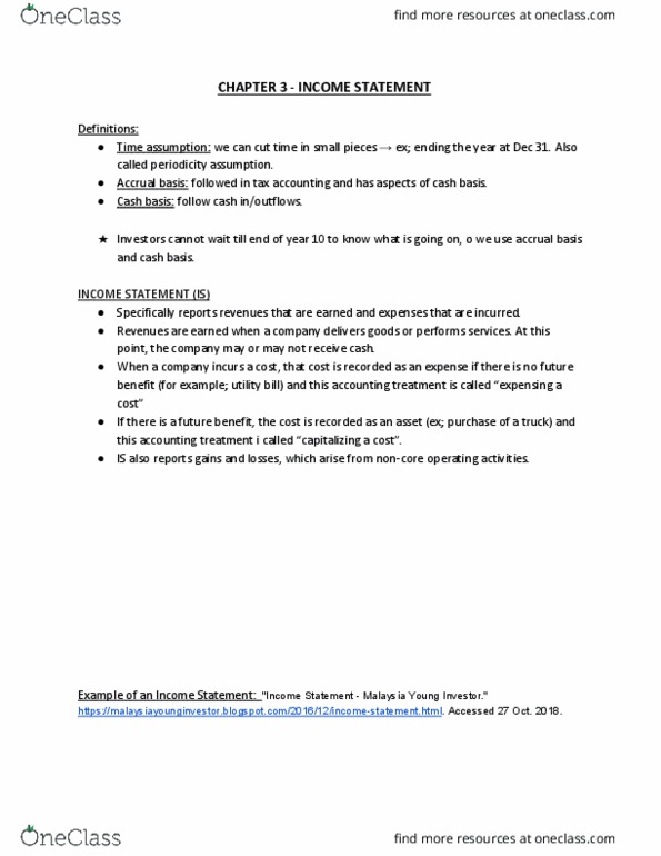 ACTG 1P91 Lecture Notes - Lecture 3: Income Statement, Accrual, Deferral cover image