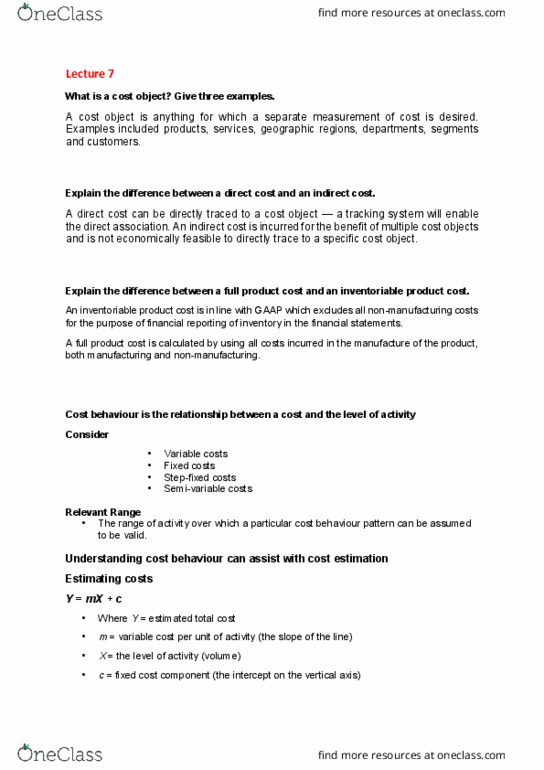 ACC10007 Lecture Notes - Lecture 7: Fixed Cost, Variable Cost, Financial Statement thumbnail