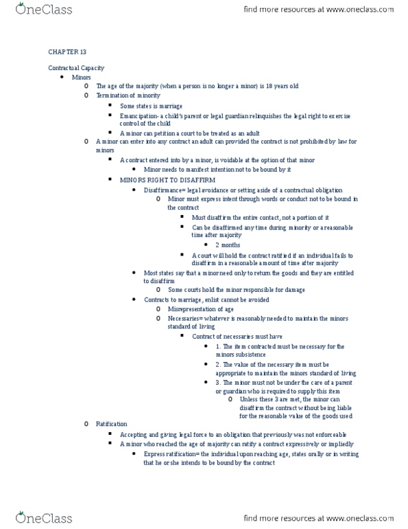 LPP 255 Chapter Notes - Chapter 13: Standard Form Contract, Usury, Unconscionability thumbnail