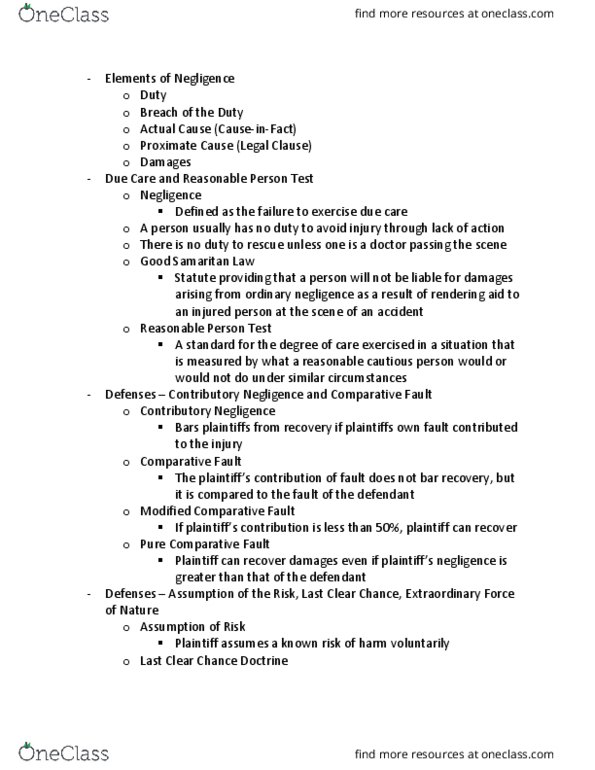 RMI-4420 Lecture Notes - Lecture 8: Good Samaritan Law, Contributory Negligence, Reasonable Person thumbnail