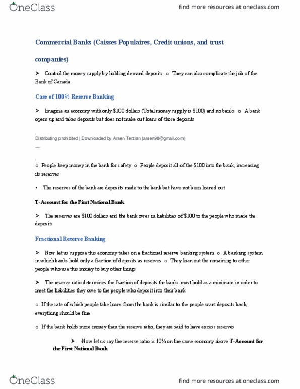 ECON 1BB3 Chapter Notes - Chapter 23: Fractional-Reserve Banking, Reserve Requirement, Excess Reserves thumbnail
