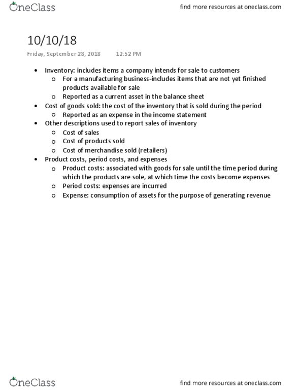 MGMT 20000 Lecture Notes - Lecture 16: Current Asset, Income Statement thumbnail