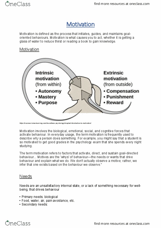 PSYCH 100 Lecture Notes - Lecture 21: Humanistic Psychology, Abraham Maslow cover image