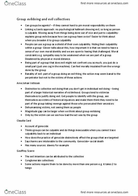 ATS2875 Lecture Notes - Lecture 10: Claudia Card, Good And Evil, Milgram Experiment thumbnail