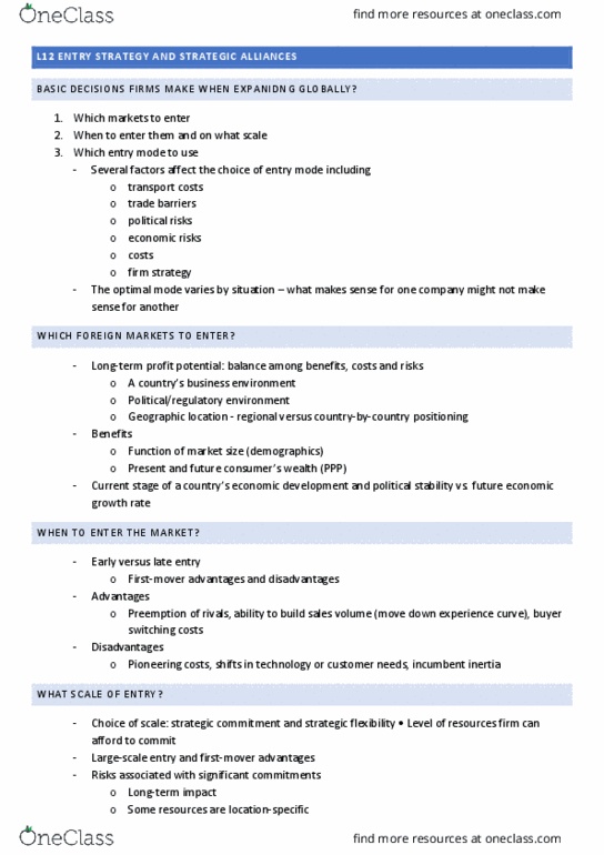 BUSI2025 Lecture Notes - Lecture 12: Experience Curve Effects, Switching Barriers, Franchising thumbnail