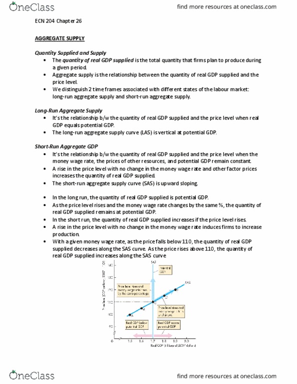 ECN 204 Chapter Notes - Chapter 26: Aggregate Supply, Potential Output, Price Level thumbnail
