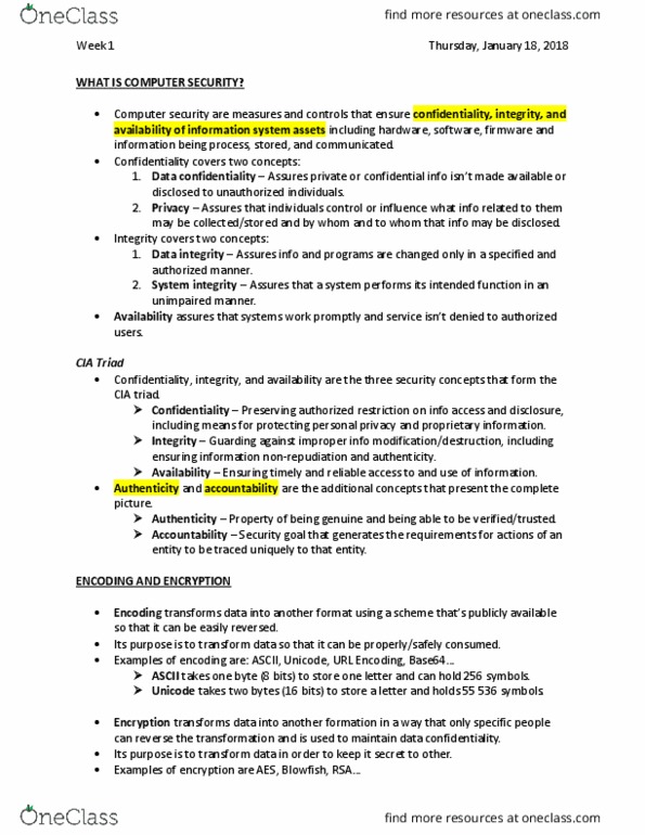 ITM 820 Lecture Notes - Lecture 1: Base64, Non-Repudiation, Data Integrity thumbnail