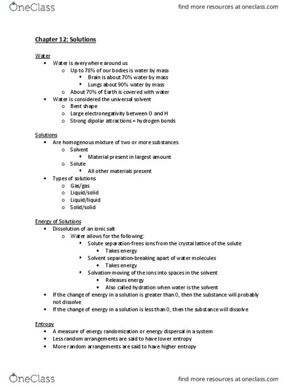 CHEM-C 101 Lecture Notes - Lecture 30: Electronegativity, Molar Concentration cover image