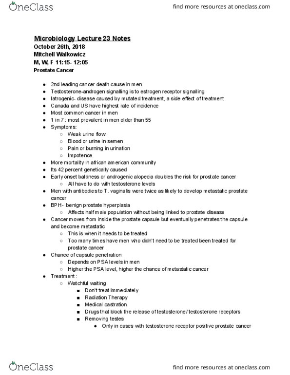 MICROBIO 160 Lecture Notes - Lecture 23: Benign Prostatic Hyperplasia, Pattern Hair Loss, Metastasis thumbnail