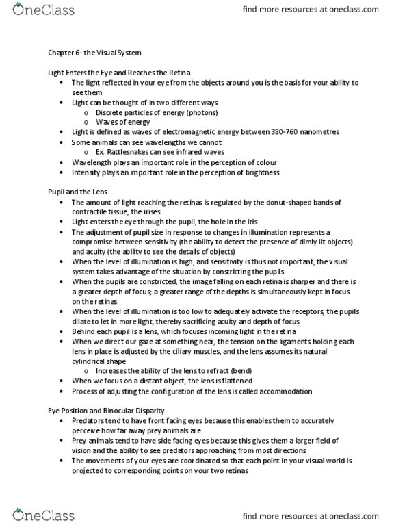 PSYC 271 Chapter Notes - Chapter 6: Binocular Disparity, Visual System, Ciliary Muscle thumbnail