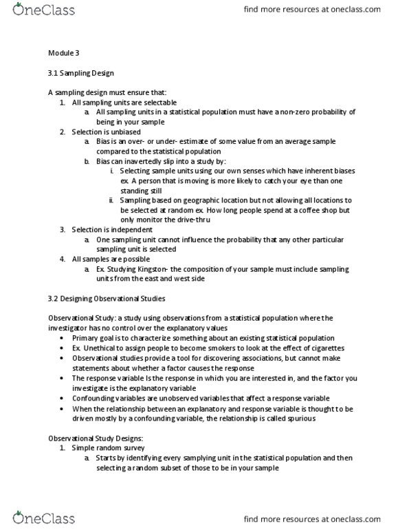 PSYC 202 Lecture Notes - Lecture 3: Statistical Population, Dependent And Independent Variables, Confounding thumbnail