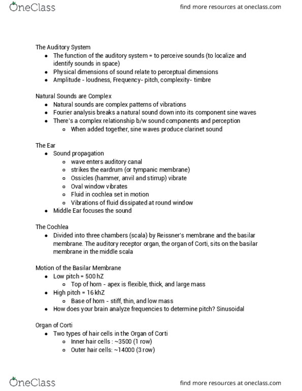 BCS 110 Lecture Notes - Lecture 13: Basilar Membrane, Oval Window, Natural Sounds thumbnail