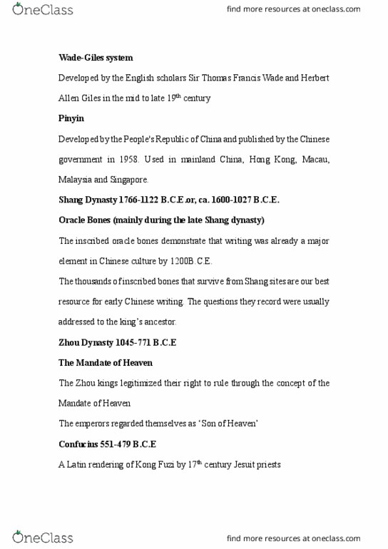 History 1601E Lecture Notes - Lecture 1: Herbert Giles, Thomas Francis Wade, Confucius thumbnail