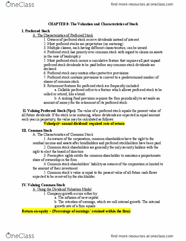 FINN 3120 Lecture Notes - Lecture 8: Preferred Stock, Common Stock, Sinking Fund thumbnail