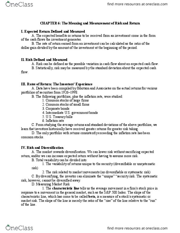 FINN 3120 Lecture Notes - Lecture 6: Systematic Risk, United States Treasury Security, Cash Flow thumbnail