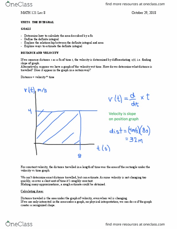 MATH 121 Lecture Notes - Lecture 8: Integral, Unit, Riemann Sum cover image