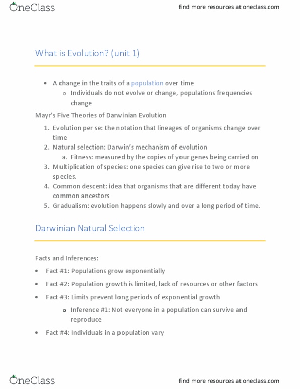 BIOL 01104 Lecture Notes - Lecture 1: Darwinism, Exponential Growth, Common Descent thumbnail