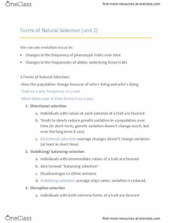 BIOL 01104 Lecture Notes - Lecture 4: Balancing Selection, Directional Selection, Stabilizing Selection thumbnail