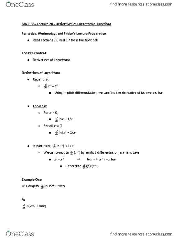 MAT135H1 Lecture Notes - Lecture 20: Implicit Function cover image