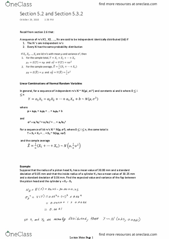 Statistical Sciences 2141A/B Lecture Notes - Lecture 20: Independent And Identically Distributed Random Variables, Standard Deviation, Random Variable thumbnail