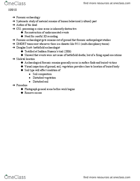 ANTH 1006 Lecture Notes - Lecture 7: Forensic Anthropology, Execution By Firing Squad, Soil Type thumbnail