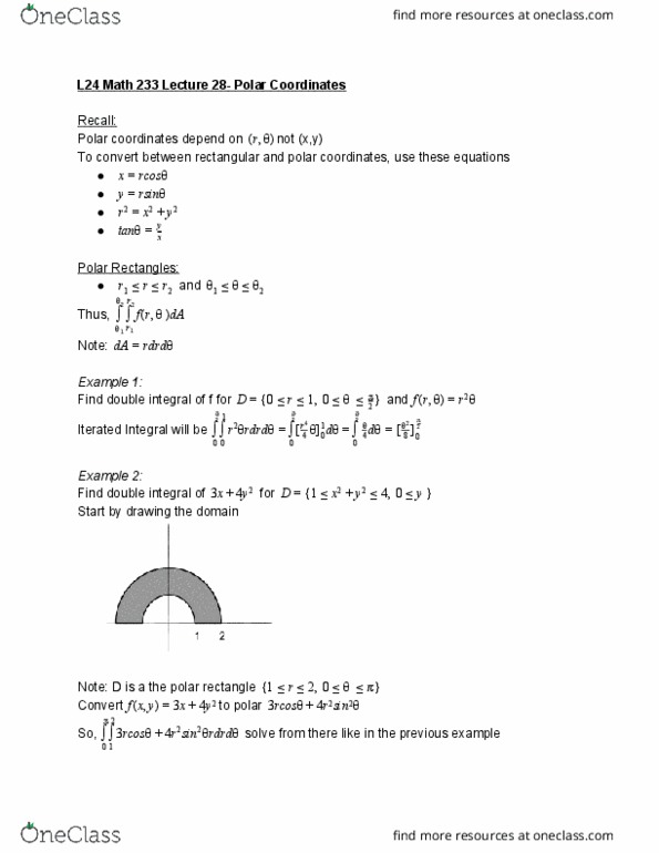 L24 Math 233 Lecture Notes - Lecture 28: Cartesian Coordinate System, Multiple Integral, Iterated Integral cover image