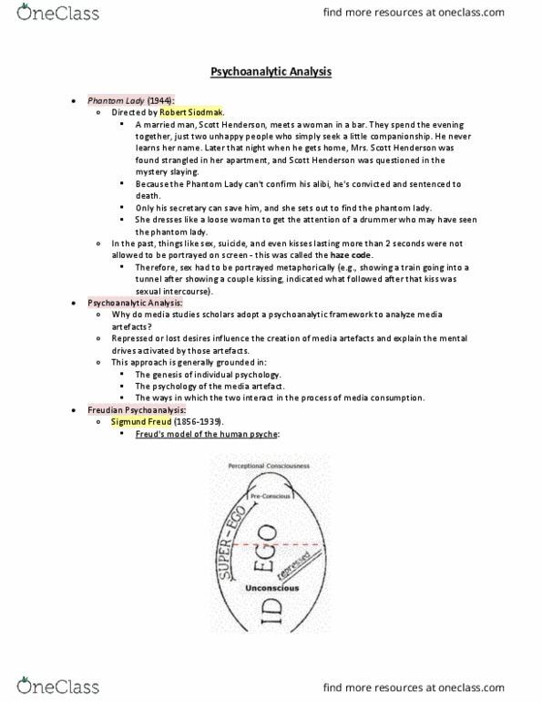 MDSA01H3 Lecture Notes - Lecture 7: Scott Henderson, Robert Siodmak, Sigmund Freud thumbnail