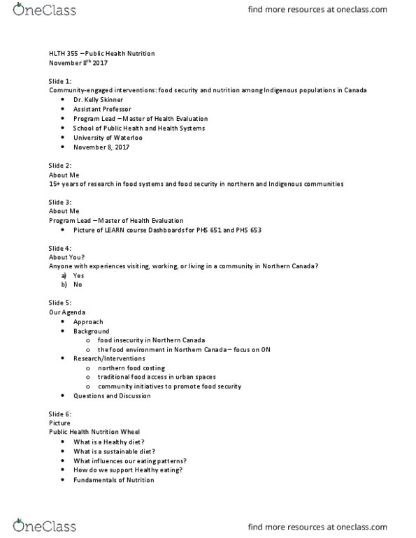 HLTH355 Lecture Notes - Lecture 42: Sustainable Diet, Northern Canada, Healthy Diet thumbnail