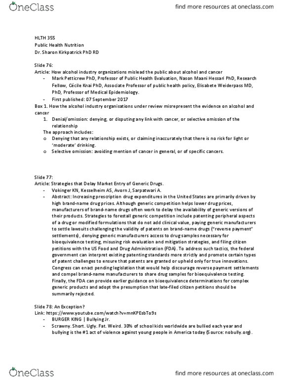 HLTH355 Lecture Notes - Lecture 40: Bioequivalence, Prescription Drug, The New York Times thumbnail