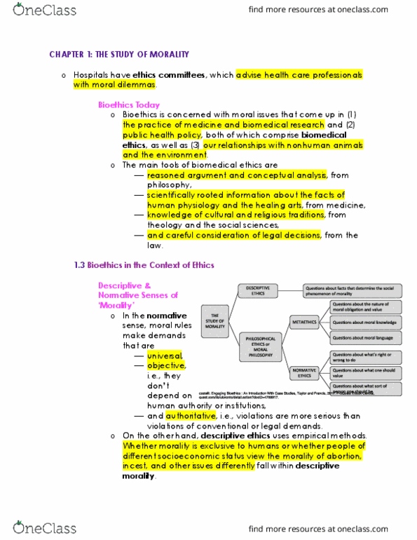 PHLB09H3 Chapter Notes - Chapter 1: Normative Ethics, Bioethics, Descriptive Ethics thumbnail