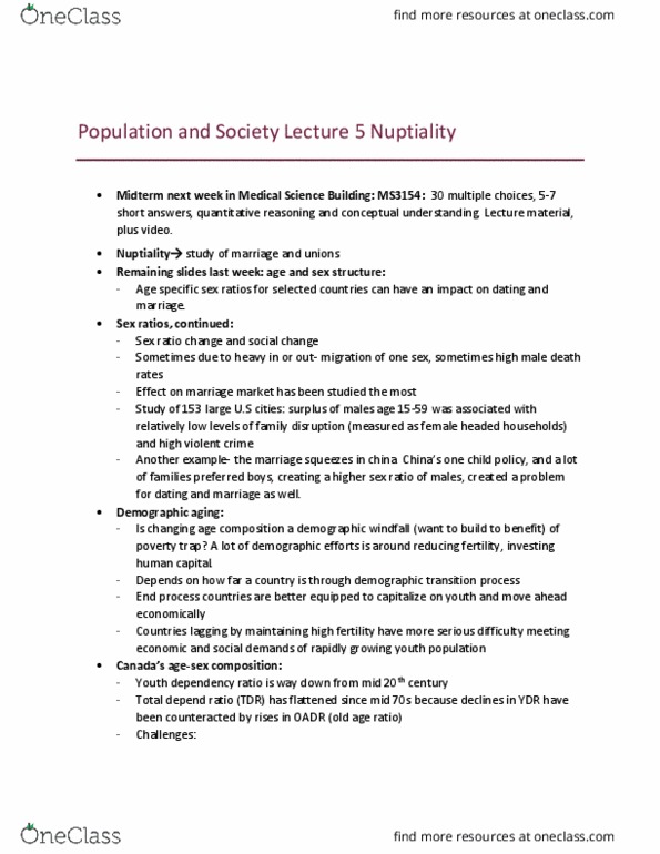 SOC312H1 Lecture Notes - Lecture 5: Demographic Transition, Poverty Trap, Dependency Ratio thumbnail