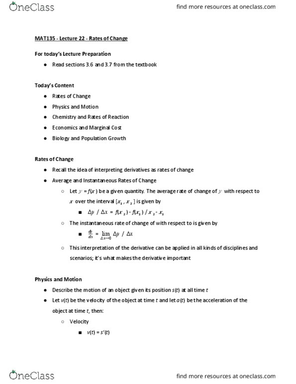MAT135H1 Lecture Notes - Lecture 22: Marginal Cost cover image