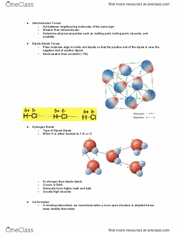CHEM101 Lecture Notes - Lecture 7: Intermolecular Force, Ice, Hydrogen Bond thumbnail