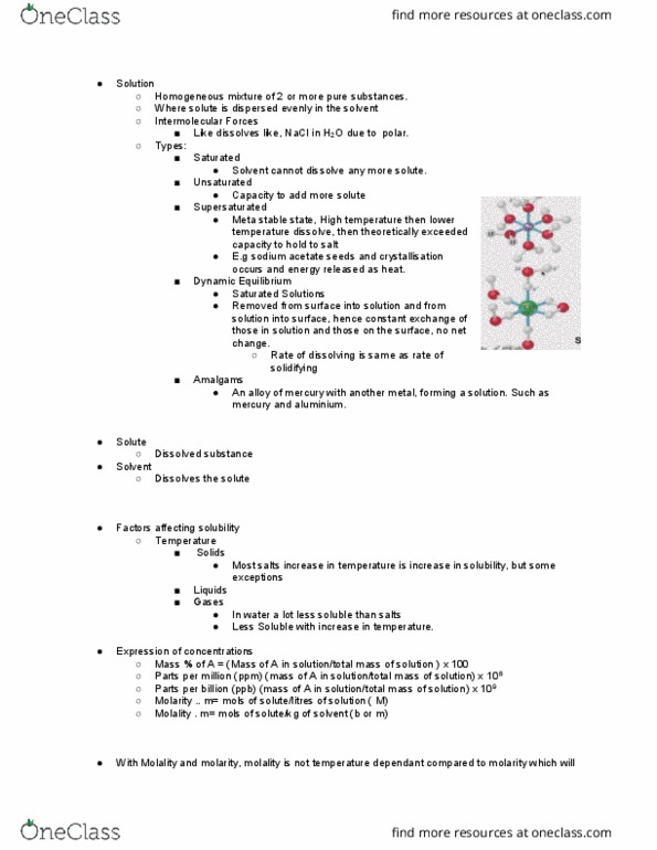 CHEM101 Lecture Notes - Lecture 11: Sodium Acetate, Molality, Intermolecular Force thumbnail