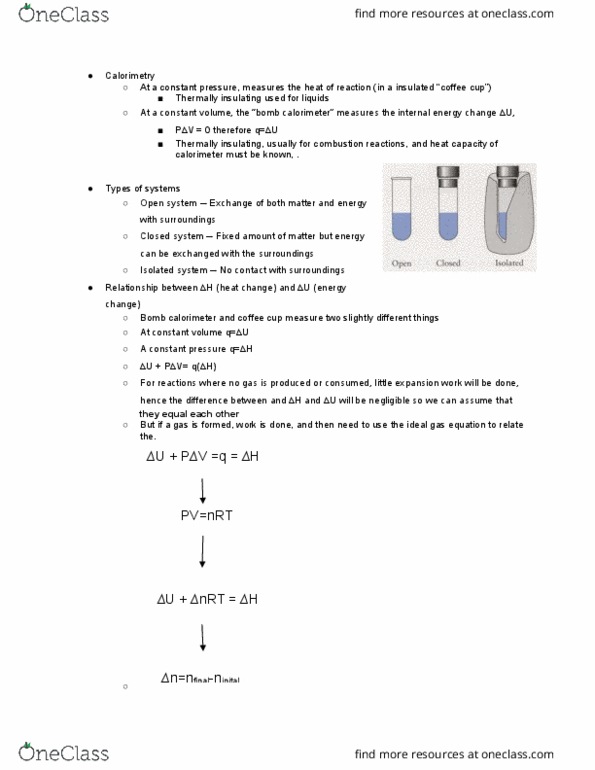 CHEM101 Lecture Notes - Lecture 16: Calorimeter, Ideal Gas, Calorimetry thumbnail