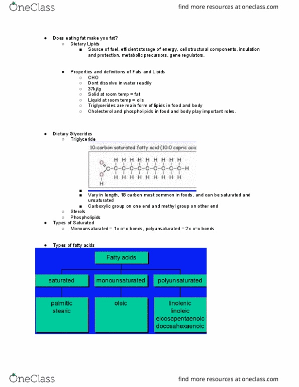 MEDI110 Lecture Notes - Lecture 20: Saturated Fat, Methyl Group, Monounsaturated Fat thumbnail