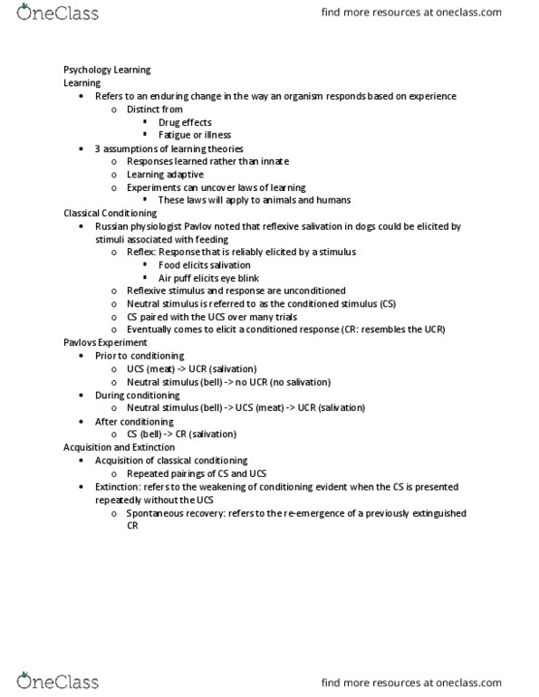 PSY100Y5 Lecture Notes - Lecture 6: Classical Conditioning, Observational Learning, Aspirin thumbnail