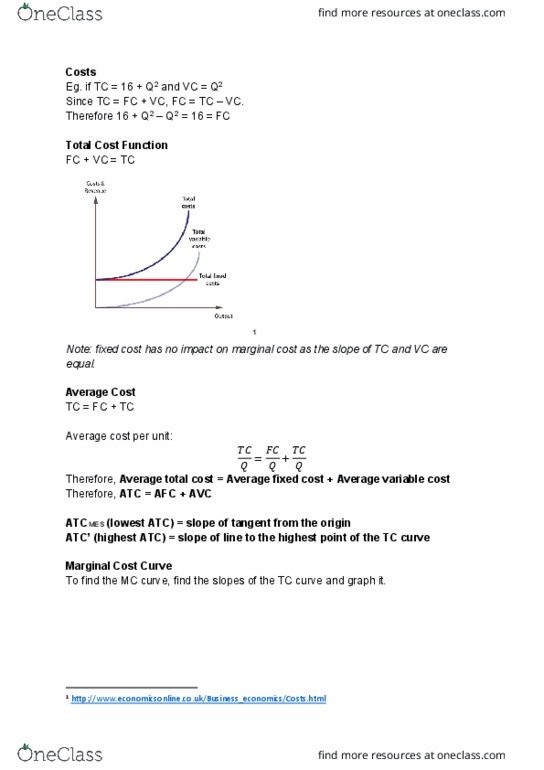 ECON 1011 Lecture Notes - Lecture 19: Average Variable Cost, Average Cost, Marginal Cost cover image