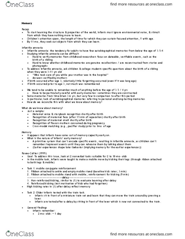 PSY 457LEC Lecture Notes - Lecture 13: Childhood Amnesia, Autobiographical Memory, Environmental Noise thumbnail