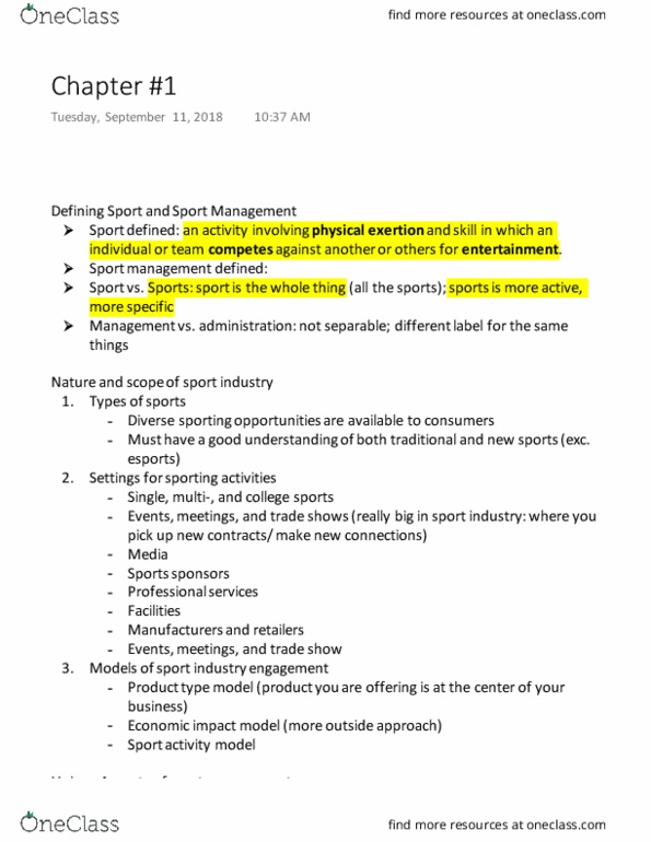 Kinesiology 2298A/B Lecture Notes - Lecture 1: Sport Management, Esports, Sports Marketing thumbnail