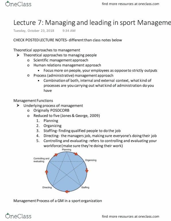 Kinesiology 2298A/B Lecture Notes - Lecture 7: Scientific Management, Critical Thinking, Organizational Culture thumbnail