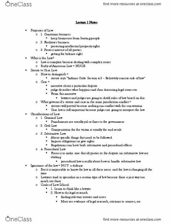 BA 30310 Lecture Notes - Lecture 1: Procedural Law, Precedent thumbnail