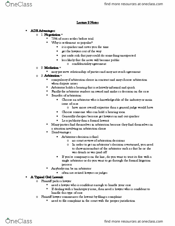 BA 30310 Lecture Notes - Lecture 2: Arbitration Clause, Bristol-Myers Squibb thumbnail