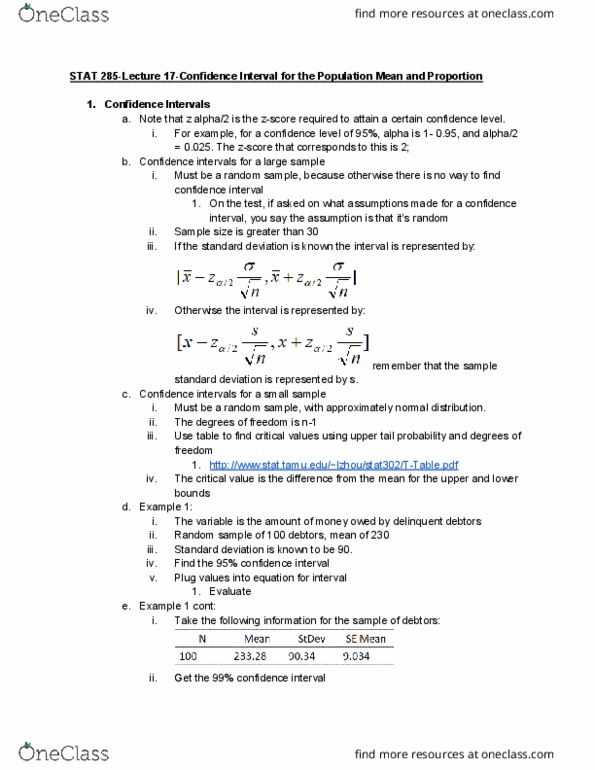 01:960:285 Lecture Notes - Lecture 17: Confidence Interval, Standard Deviation, Sampling Distribution cover image