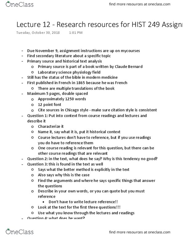 HIST 249 Lecture Notes - Lecture 12: Secondary Source, Cardiology, Autopsy thumbnail