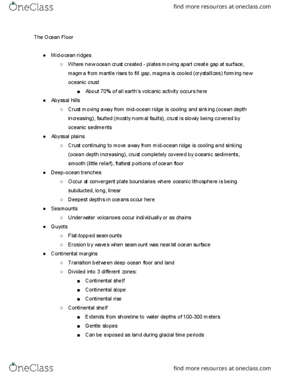 GEOL107 Lecture Notes - Lecture 17: Abyssal Plain, Convergent Boundary, Continental Shelf thumbnail